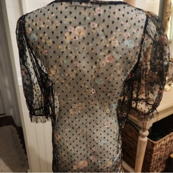 Sheer Black Polka Dot Floral Blouse - Picture 4 of 4